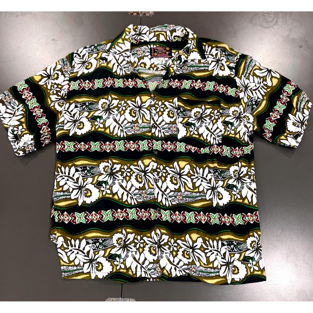 Basix Hawaiian Shirt Mens Medium Multicolor Good Floral Rayon Button Up